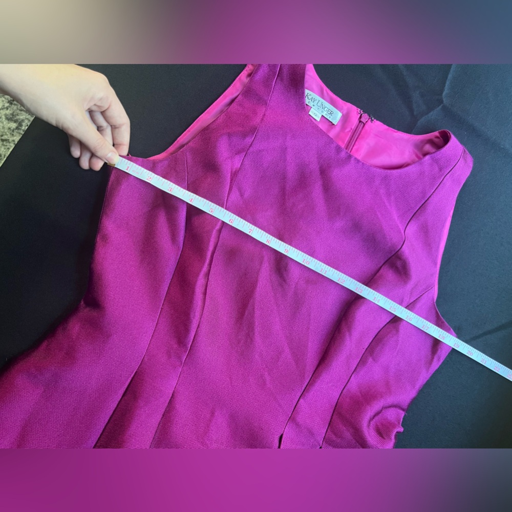 Kay Unger Fuchsia Satin Fit-and-Flare Dress - Picture 11 of 15